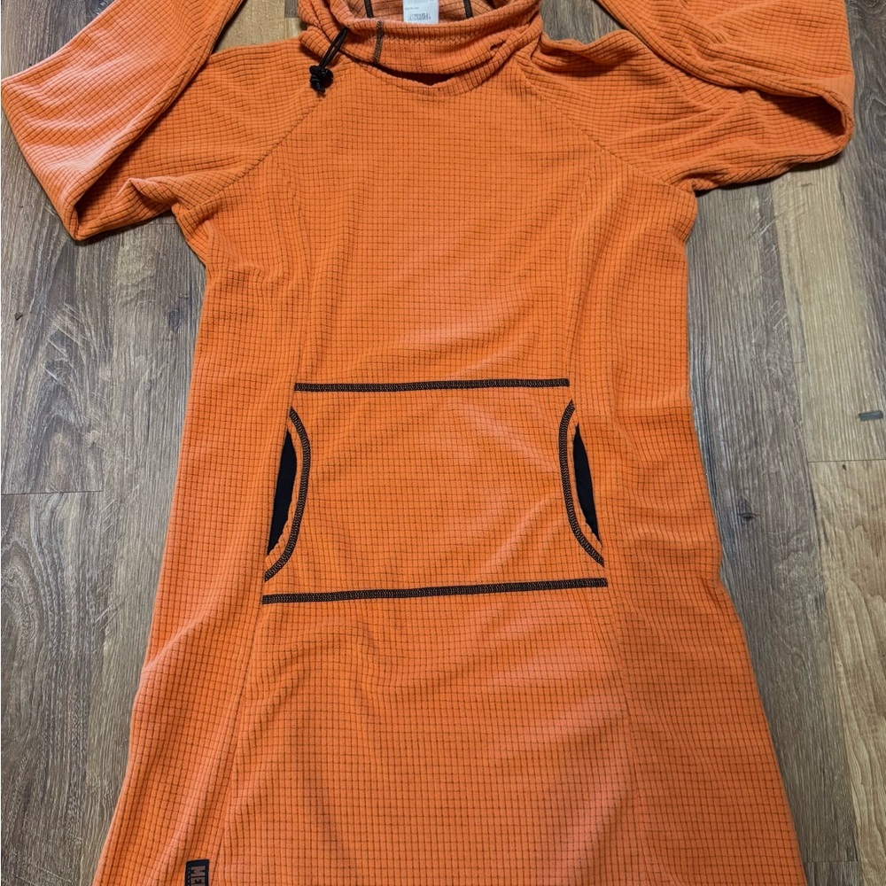 Melanzana Long Sleeve Waffle-Knit Tunic Dress in Orange with Black Trim